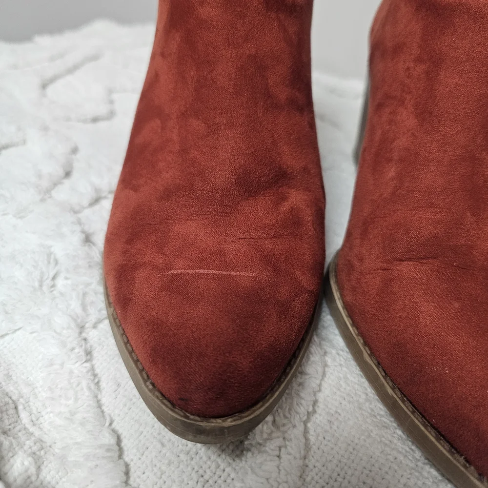 Sun + Stone Rust‎ Orange Ankle Booties Fall Autumn Chic Pumpkin Size 7